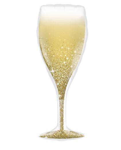 Balloon Foil Shape Cheers 99cm Golden Bubbly Wine/Champange Glass