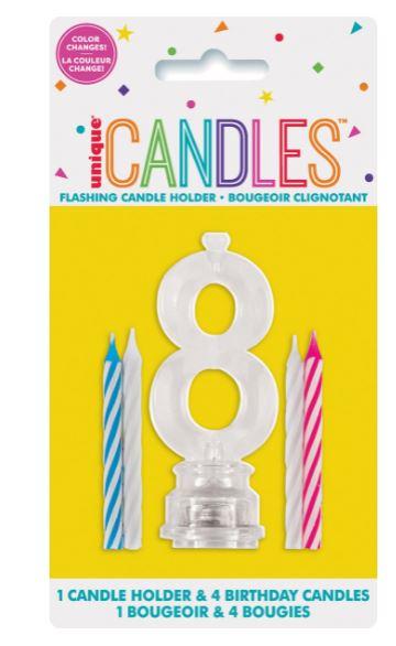 Cake Decoration & 4 Candles Flashing Number Eight  - Discontinued Line