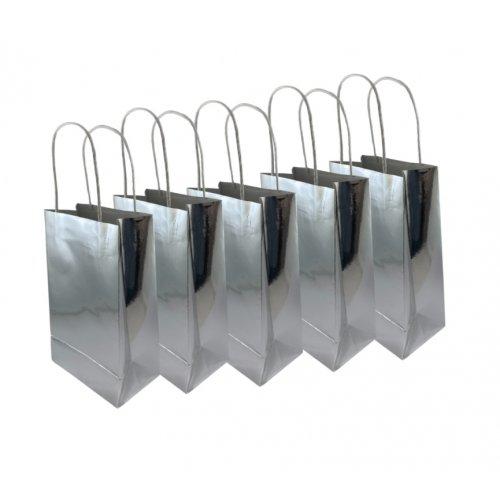 Party Loot Bag Paper Metallic Silver Pk/5