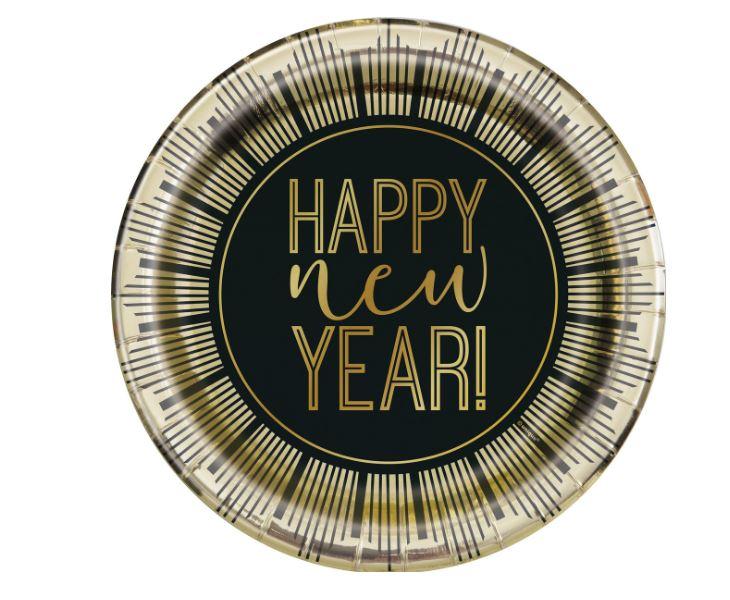 Paper Plates Roaring Happy New Year Pk/8 18cm Foil Stamped