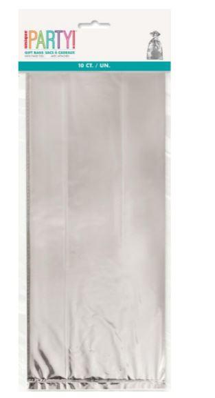 Cello Loot Bags Metallic Silver Pk/10 28cm H X 13cm W