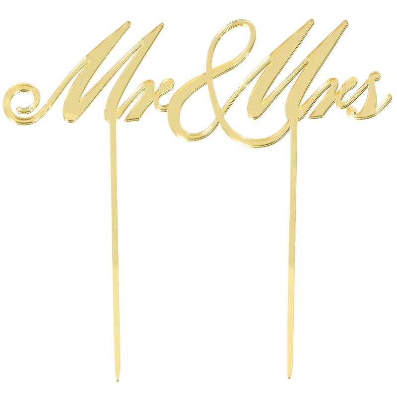 Cake Topper Mr & Mrs Gold Mirrored Plastic 16cm