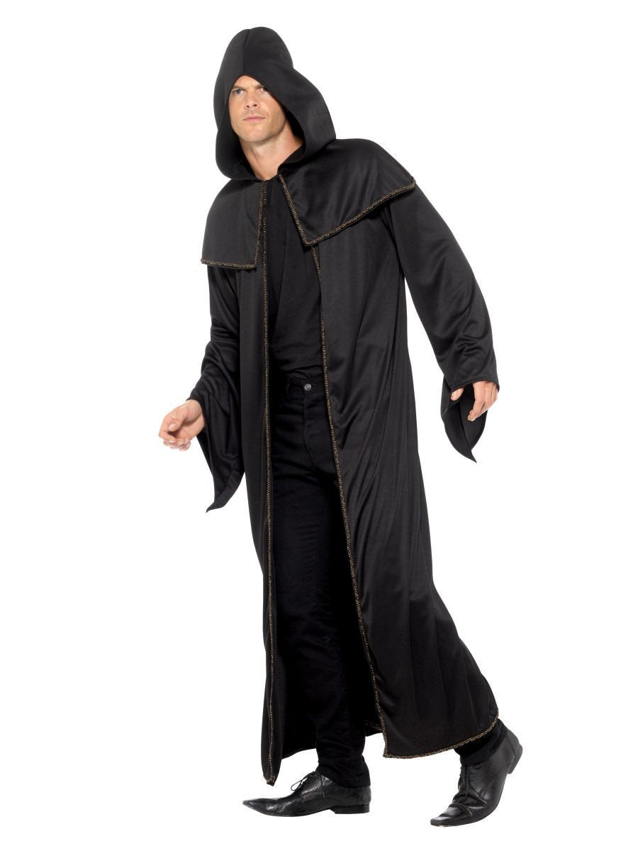 Costume Wizard Cloak Black With Gold Trim One Size