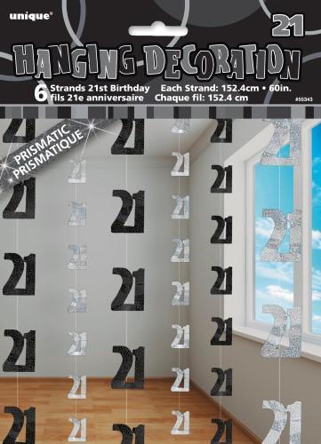 Hanging Decor 21st Bday Silver Pk/6