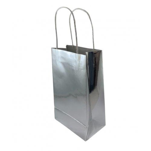 Party Loot Bag Paper Metallic Silver Pk/5
