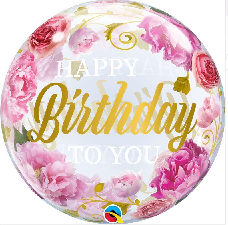 Balloon Bubble Happy Birthday To You Peonies 56cm