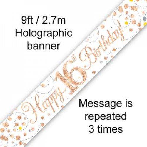 Banner Happy 16th Birthday Sparkling Fizz 2.7m Rose Gold