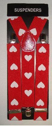 Suspenders/Braces Heart Print Red/White