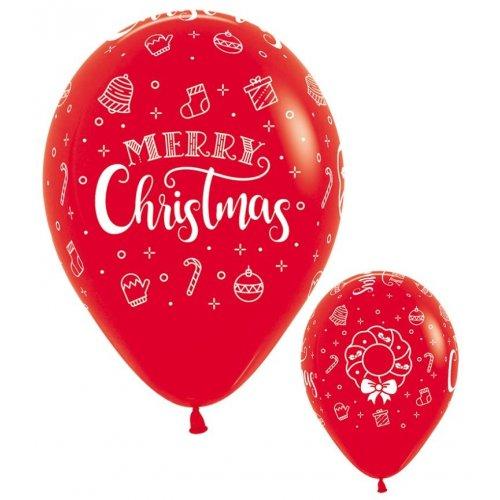Latex Balloons 30cm Merry Christmas Red Pk/50