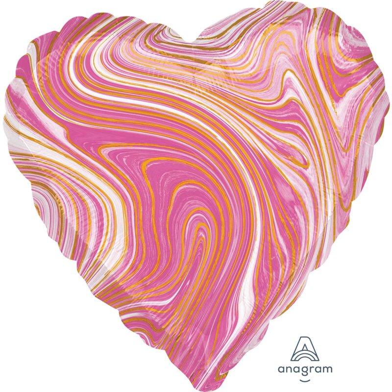 Balloon Foil 45cm Heart Marblez Pink - Discontinued Line Last Chance To Buy