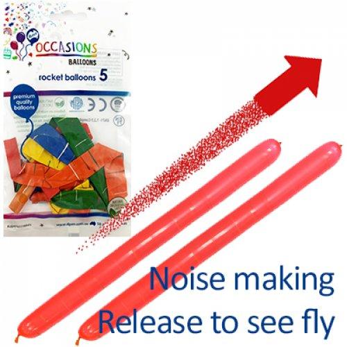Balloons Novelty Rocket Balloons Pk/5 Noise Making Release To See Fly