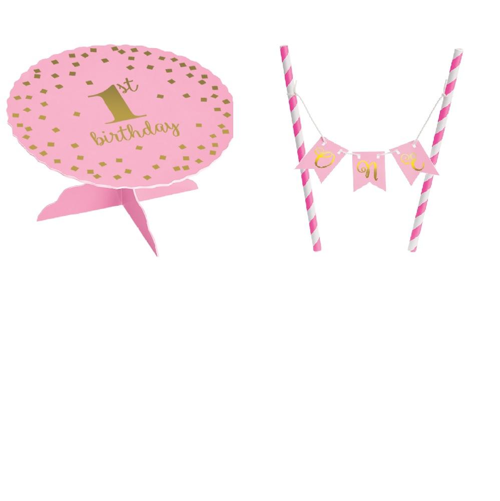 1st First Birthday Pink Mini Cake Stand Kit