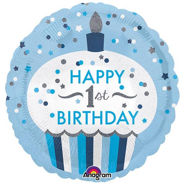Balloon Foil 45cm 1st First Birthday Boy Cupcake