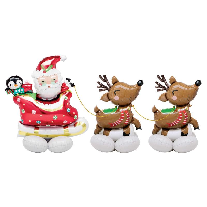 Balloon Foil Airloonz Kit Santa & Reindeers 251cm X 129cm Air Fill Only