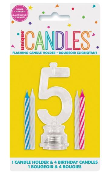 Cake Decoration & 4 Candles Flashing Number Five - Discontinued Line