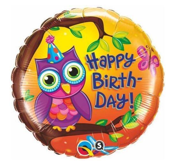 Balloon Foil 45cm Happy Birthday Owl