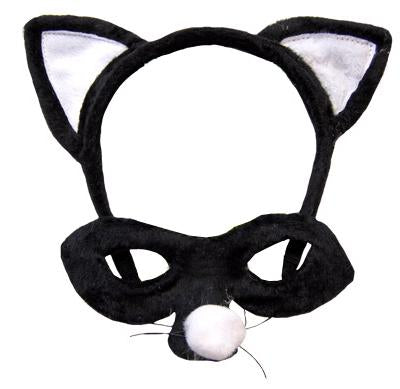 Animal Costume Headband & Mask Set Cat Black/White