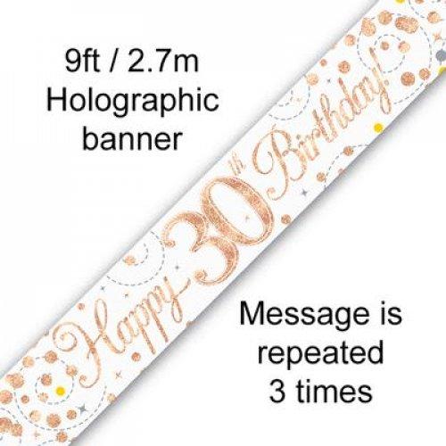 Banner Happy 30th Birthday Sparkling Fizz 2.7m Rose Gold