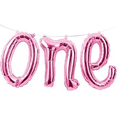 Balloon Foil Word One First/1st Birthday Pink 1.5m Long