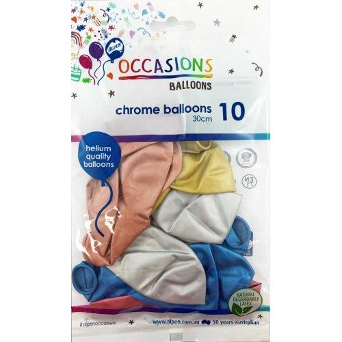 Latex Balloons 30cm Chrome Assorted Occasions Budget Pk/10