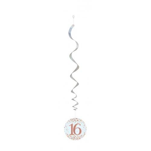 Hanging Swirls 16th Birthday Sparkling Fizz Rose Gold Pk/6