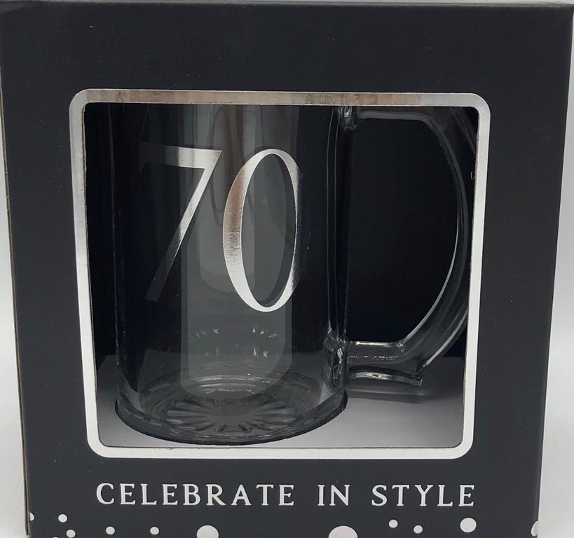 Glass Beer Tankard 70th B/Day