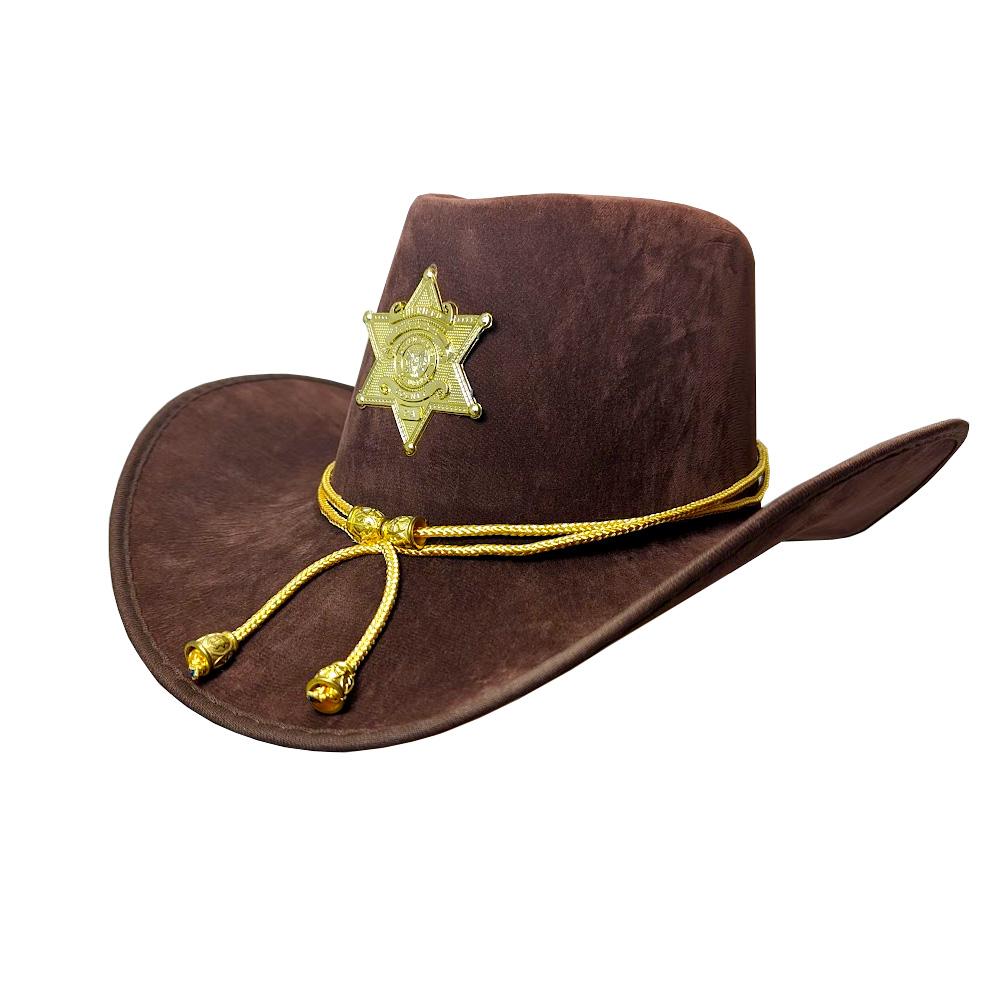 Hat Cowboy/Cowgirl Sheriff Brown With Gold Braid And Badge
