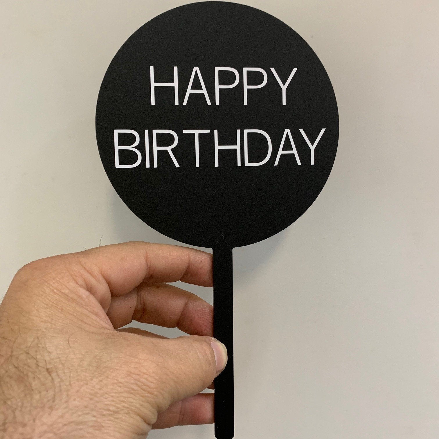 Topper Round Birthday Black Matte White Text Matte