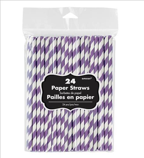 Straws Paper Purple Swirl Pk /24