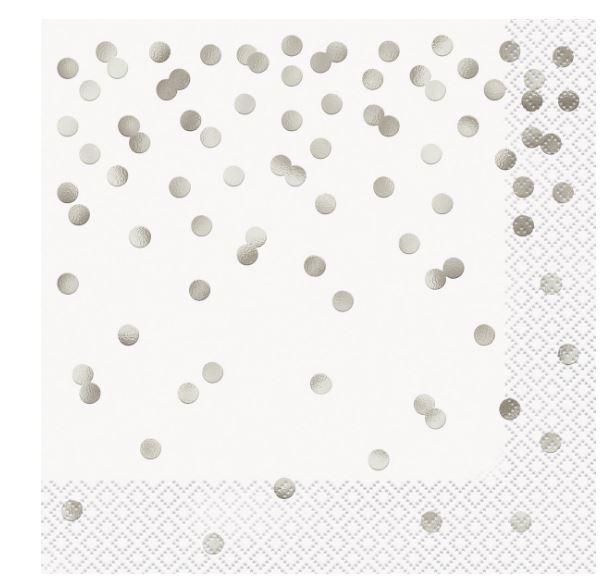 Napkins Lunch Silver Confetti 2ply Pk/16  33cm X 33cm